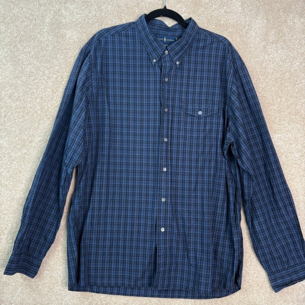 NWT RALPH LAUREN Button Down Shirt Men's XXL Blue Plaid Long Sleeve Slim Fit